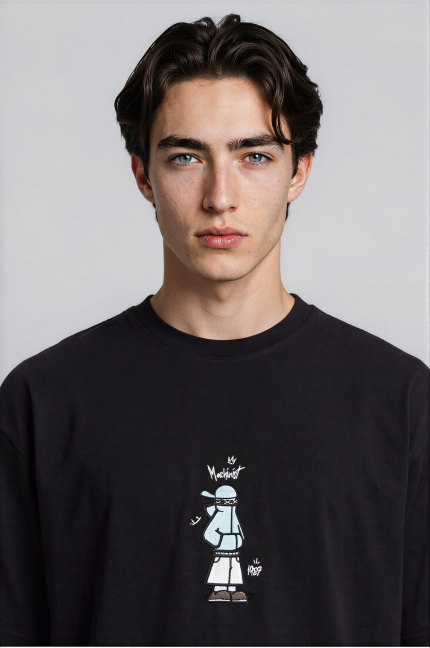 T-shirt oversize noir Mascot pour homme – broderie streetwear