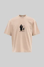 T-shirt oversize beige Rebellious Character pour homme – photo produit