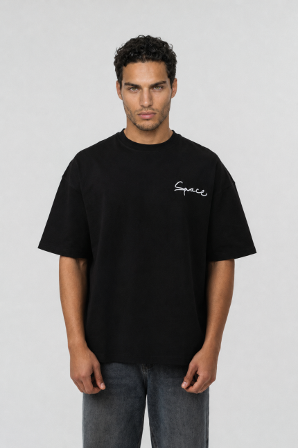 T-shirt oversize noir Space pour homme – imprimé graphique streetwear