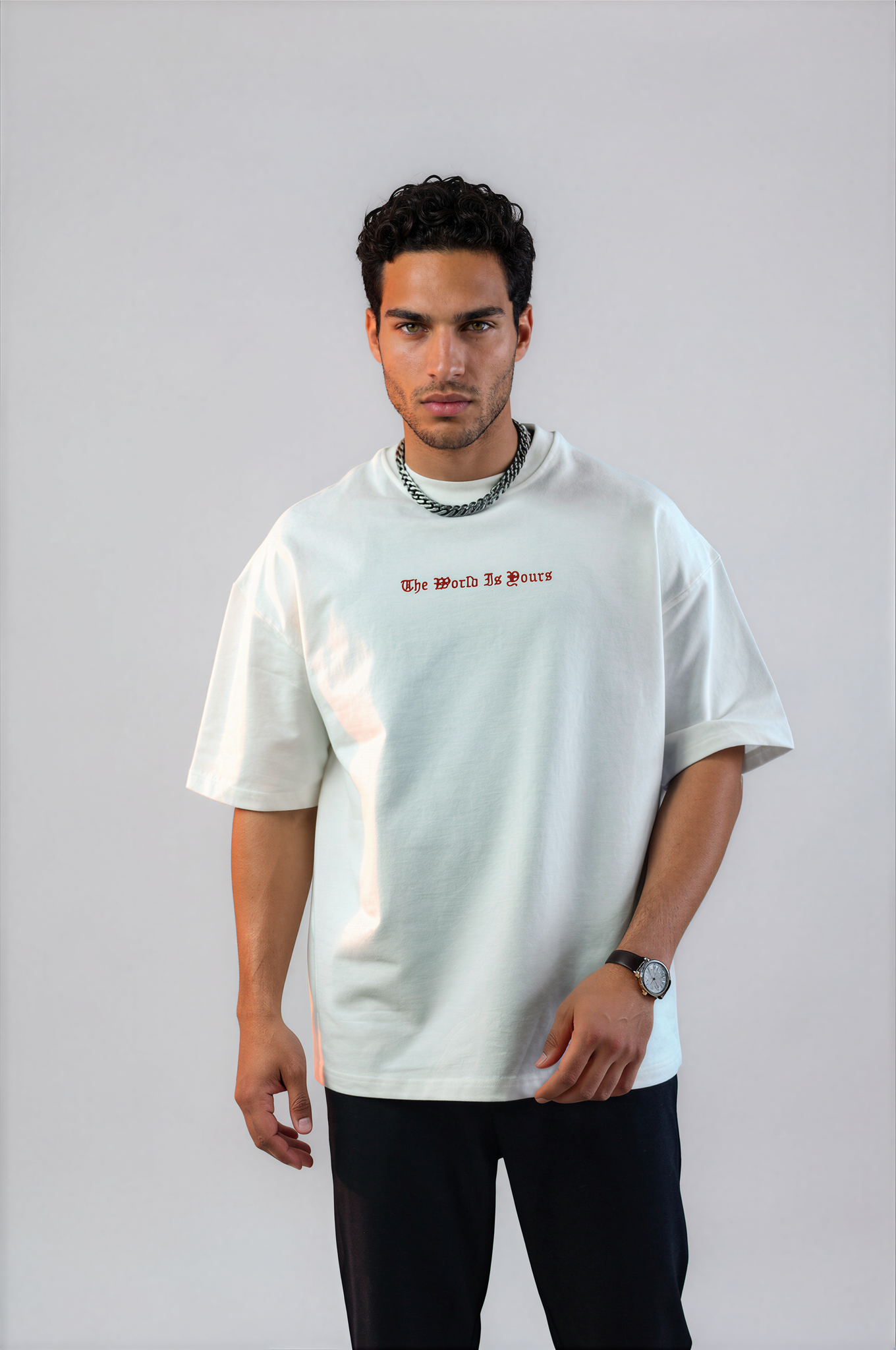 T-shirt Essential Oversize T-shirt oversize blanc The World Is Yours pour homme – broderie dos streetwear