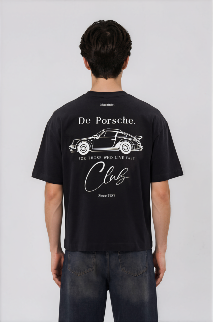 T-shirt oversize noir Porsche Club pour homme – streetwear premium