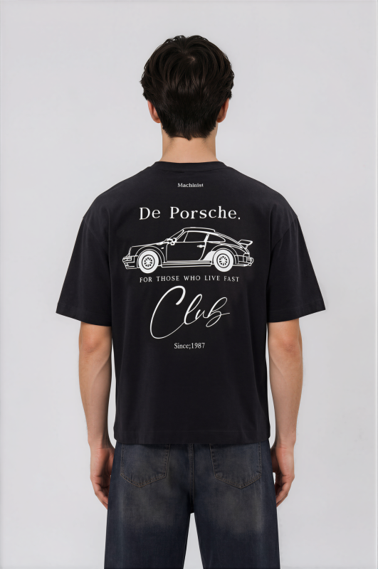 T-shirt oversize noir Porsche Club pour homme – streetwear premium