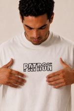 T-shirt oversize blanc Patron pour homme – broderie streetwear premium