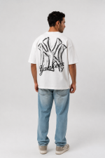 T-shirt oversize blanc Yankees pour homme – imprimé dos streetwear