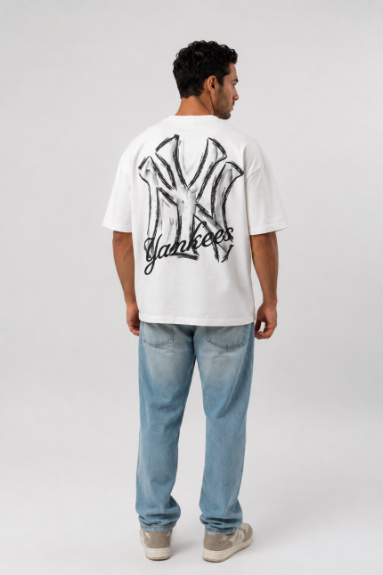 T-shirt oversize blanc Yankees pour homme – imprimé dos streetwear