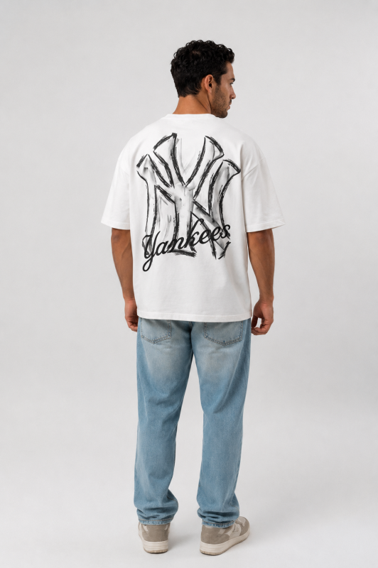 T-shirt oversize blanc Yankees pour homme – imprimé dos streetwear