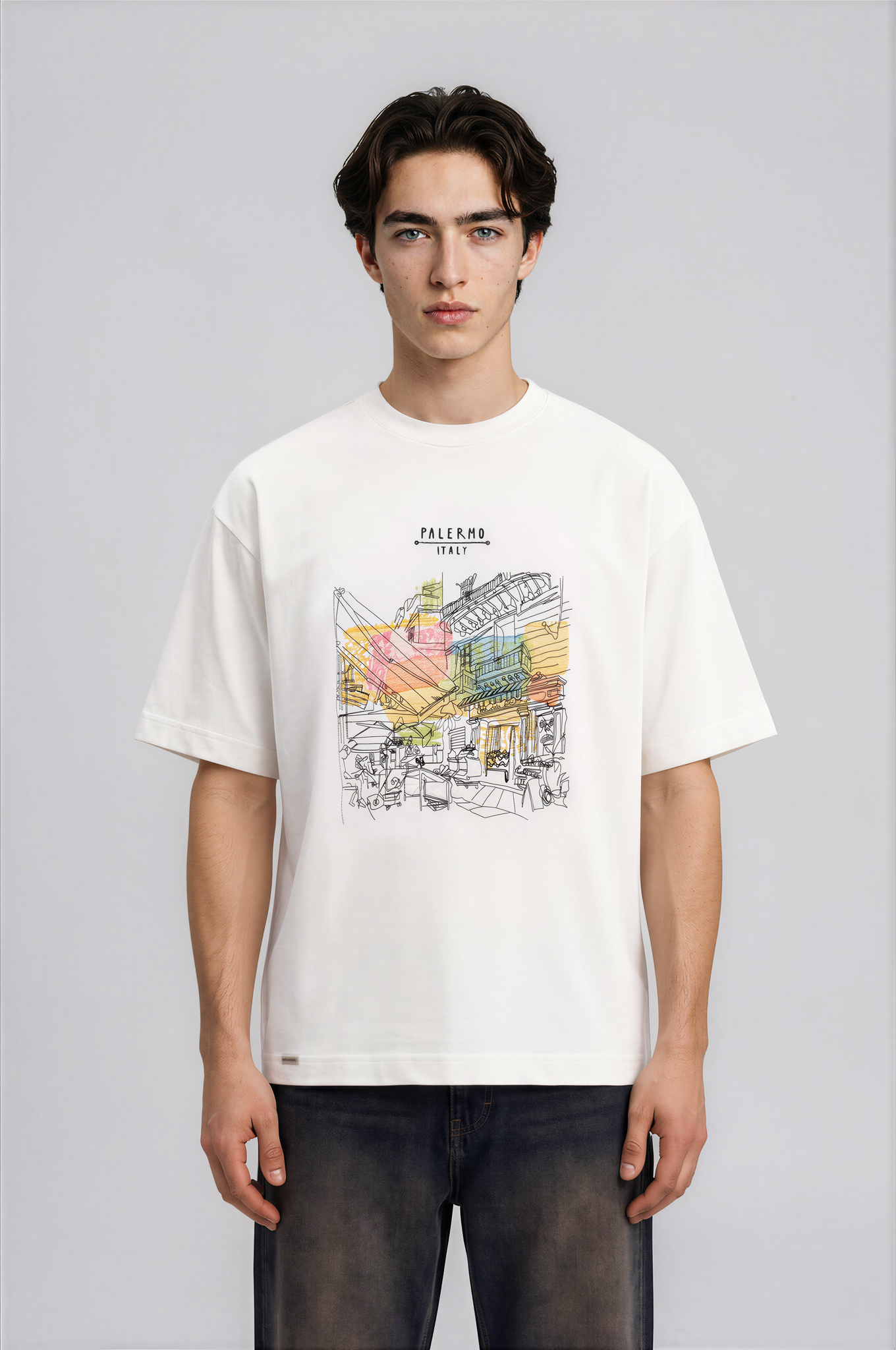 T-shirt Urban Signature T-shirt oversize blanc Palermo pour homme – broderie streetwear premium
