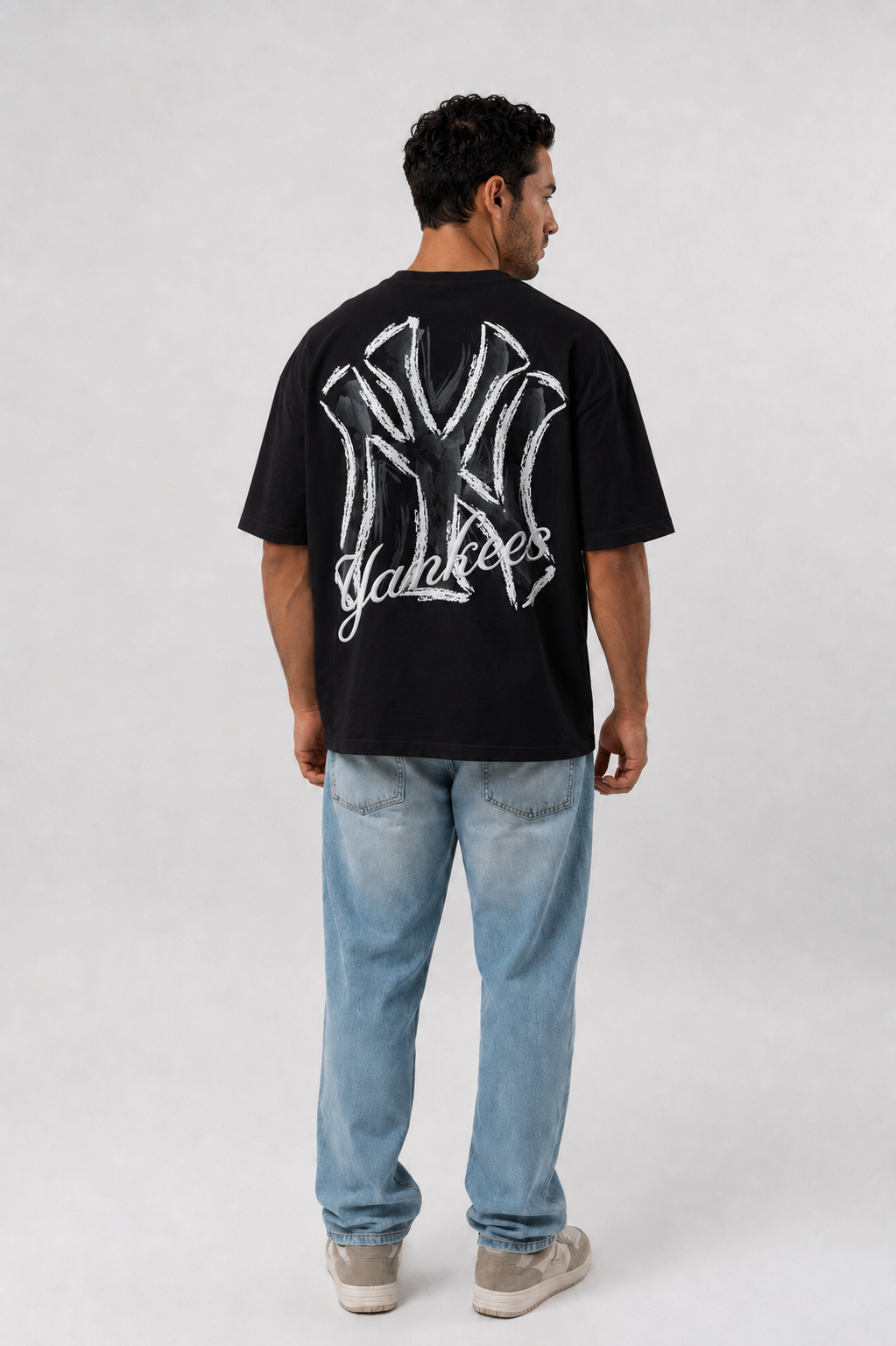 T-shirt Oversize Yankees Noir – dos T-shirt oversize noir Yankees pour homme – grand motif graphique au dos