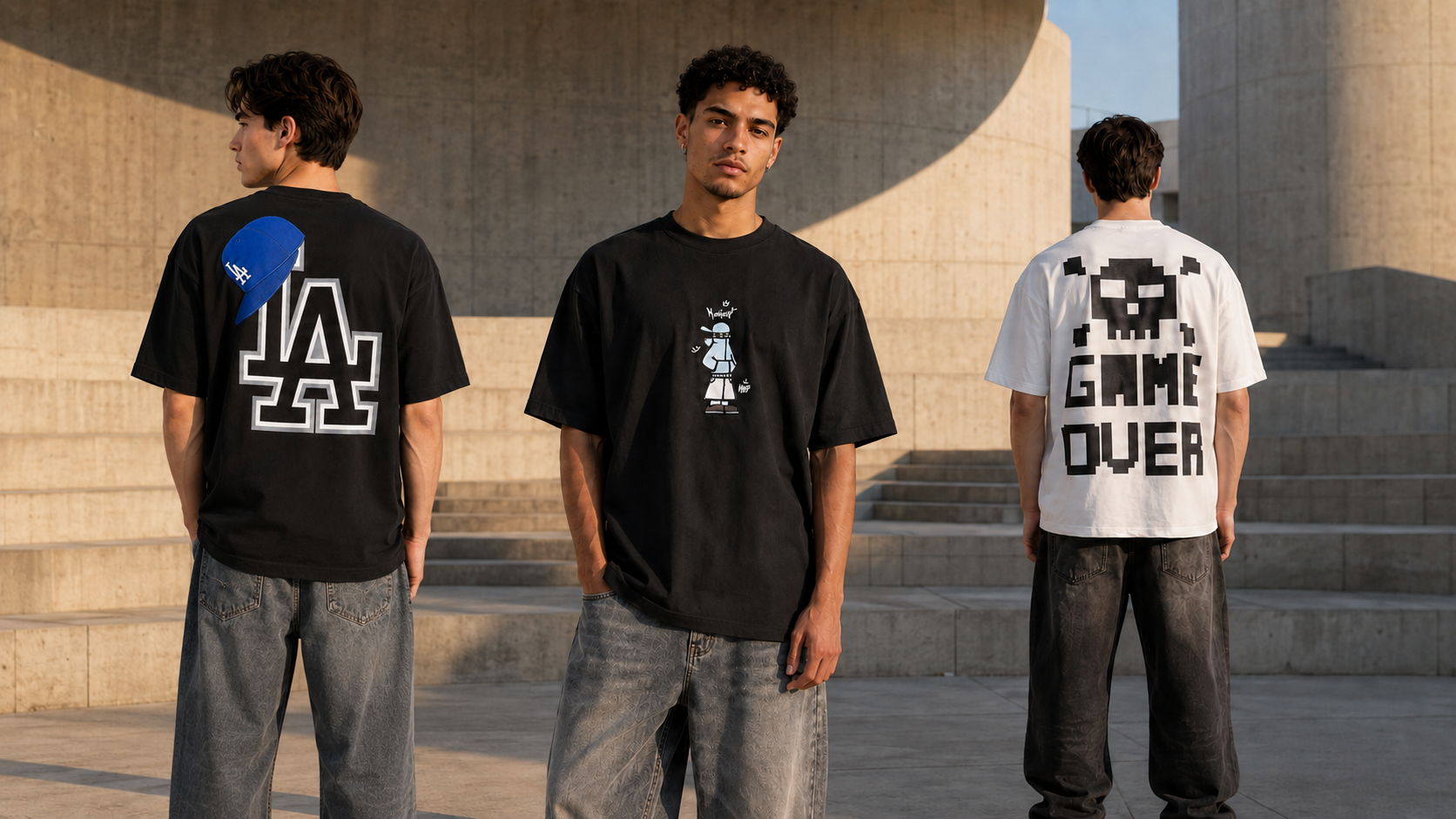 Sélection de t-shirts oversize homme Maison Select – Mascot, LA et Press Start