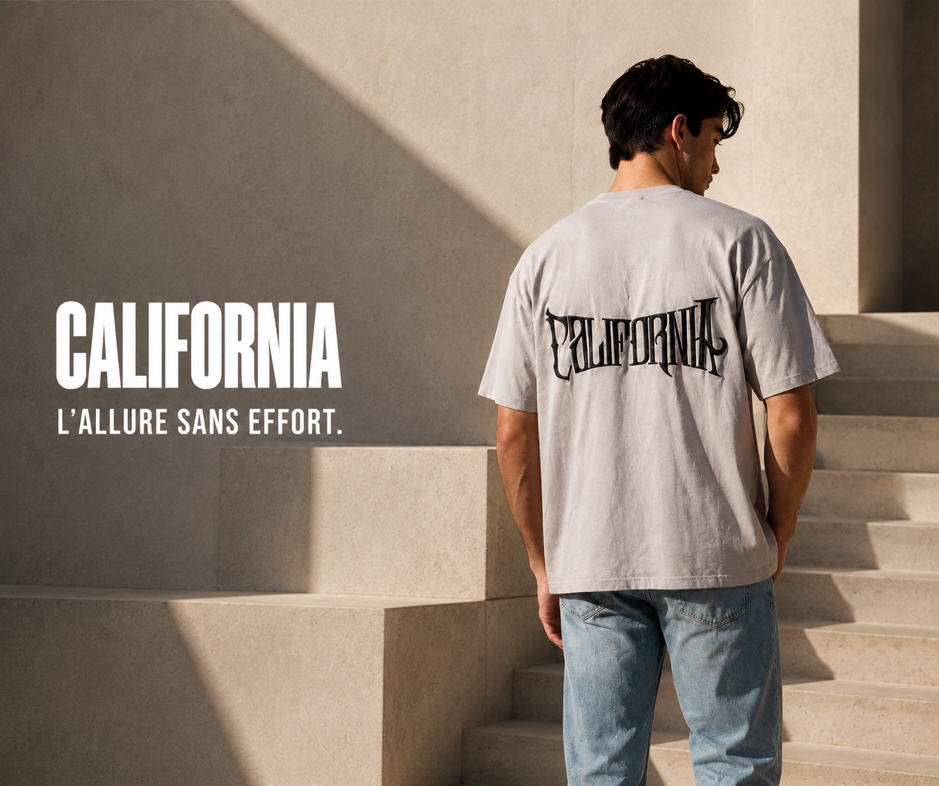 Mannequin portant le t-shirt oversize California blanc