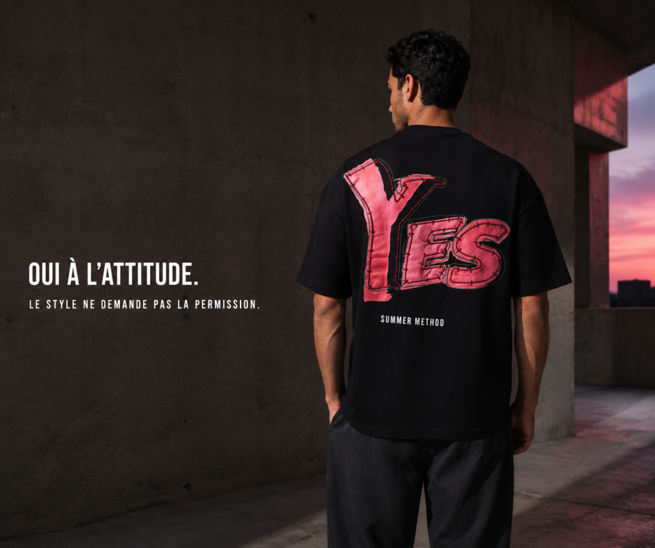 Mannequin portant le t-shirt oversize Yes Art noir
