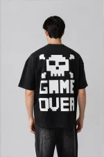 T-shirt oversize noir Press Start pour homme – motif blanc Game Over au dos