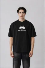T-shirt oversize noir Press Start pour homme – imprimé gaming blanc vue de face