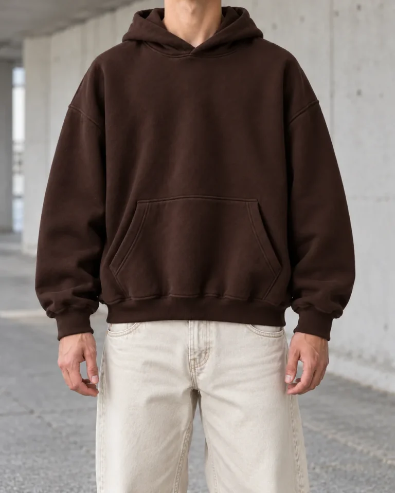Hoodie Marron chocolat Maison Select porté, silhouette masculine sans visage